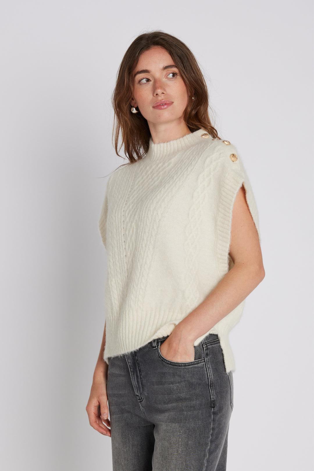 PBO PBOAlino strikvest KNITWEAR, HEAVY 03 Ecru