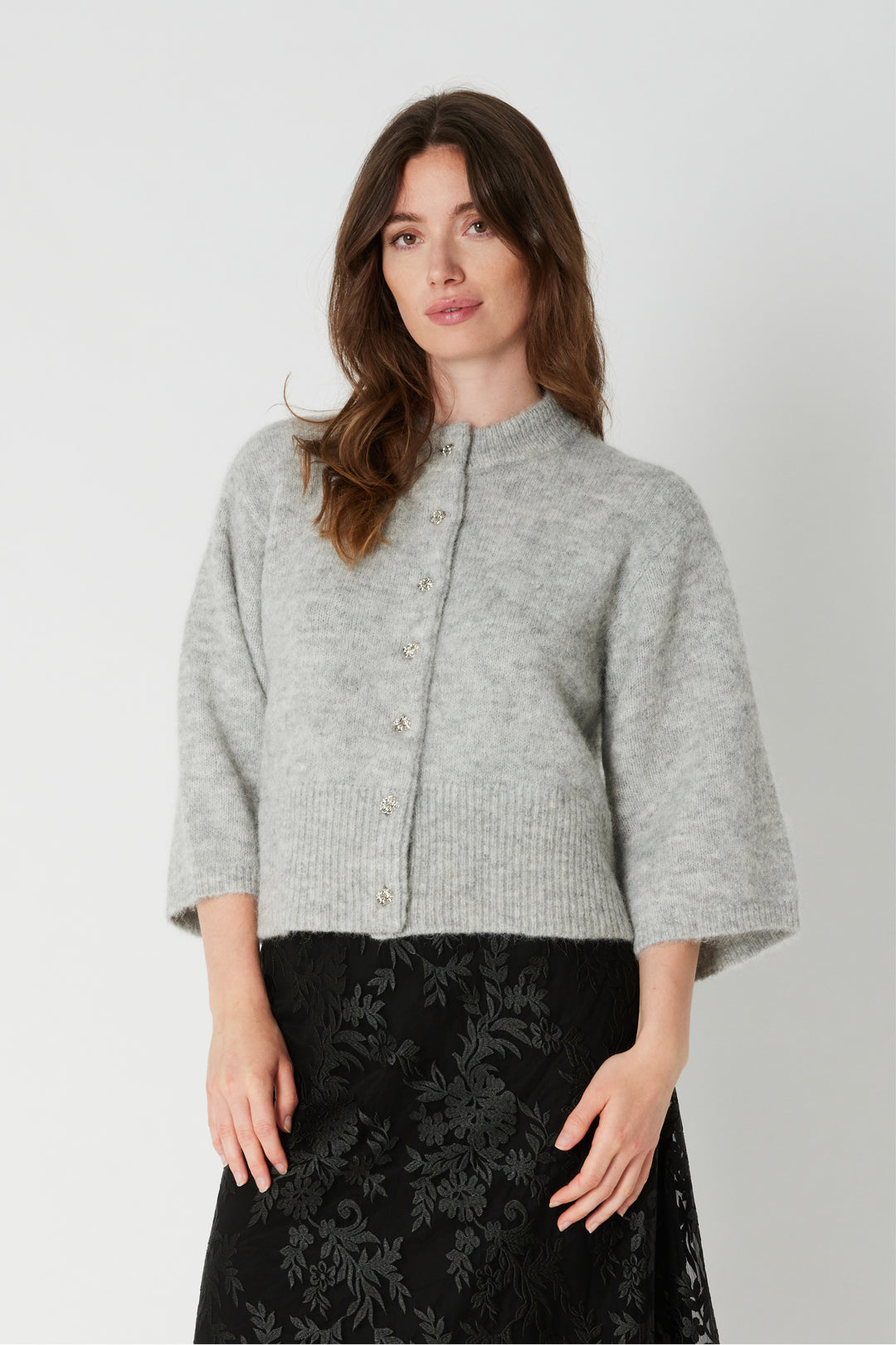 PBO PBOAndrea strikcardigan KNITWEAR 17 Grey melange