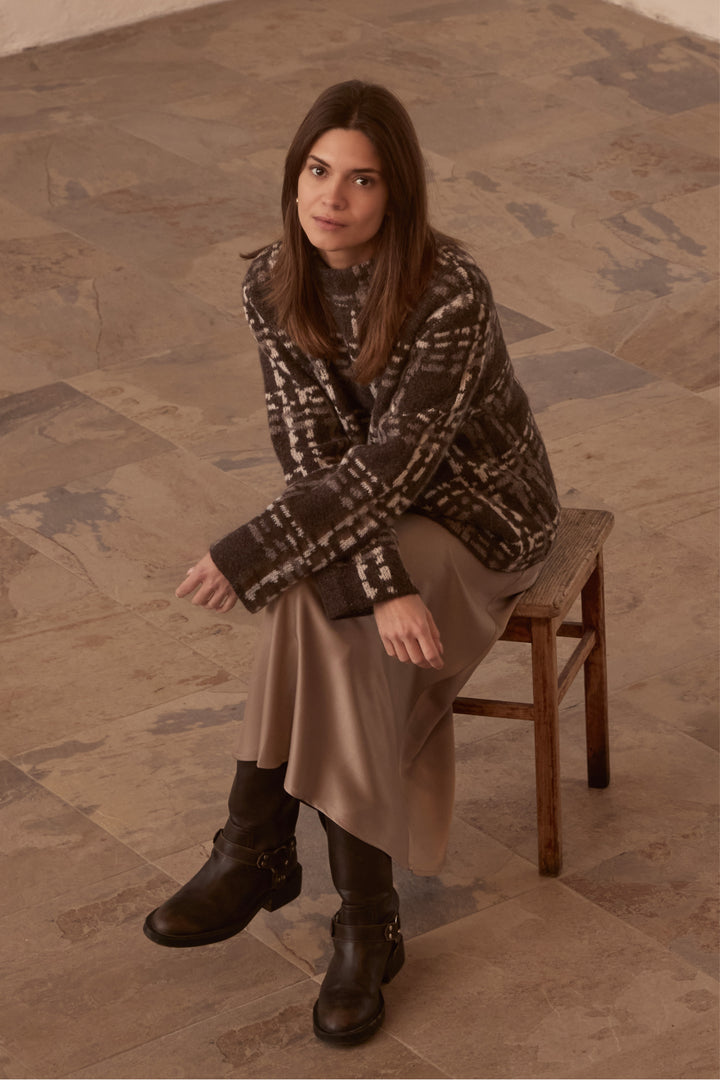 PBO PBOCille striktrøje KNITWEAR 670 Brown check