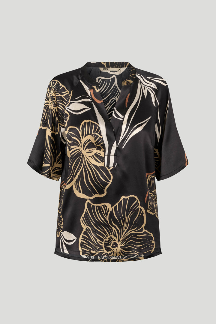 PBO PBOIndana silkebluse BLOUSE 845 Black print