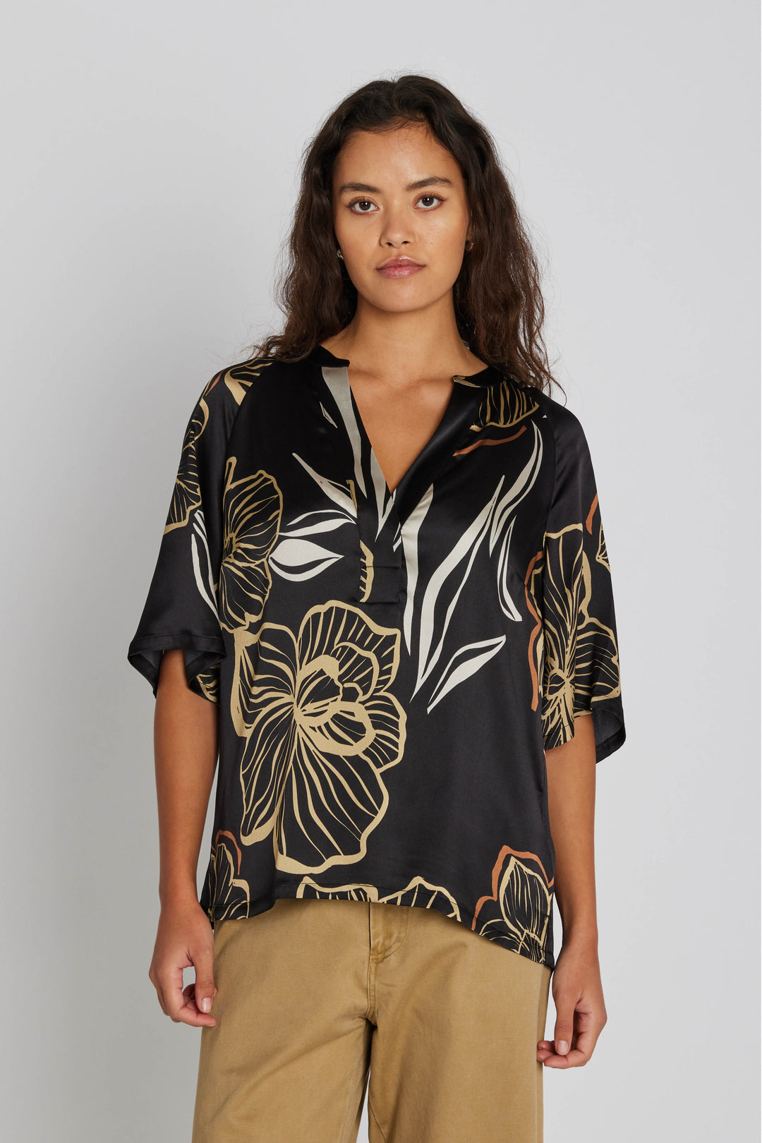 PBO PBOIndana silkebluse BLOUSE 845 Black print