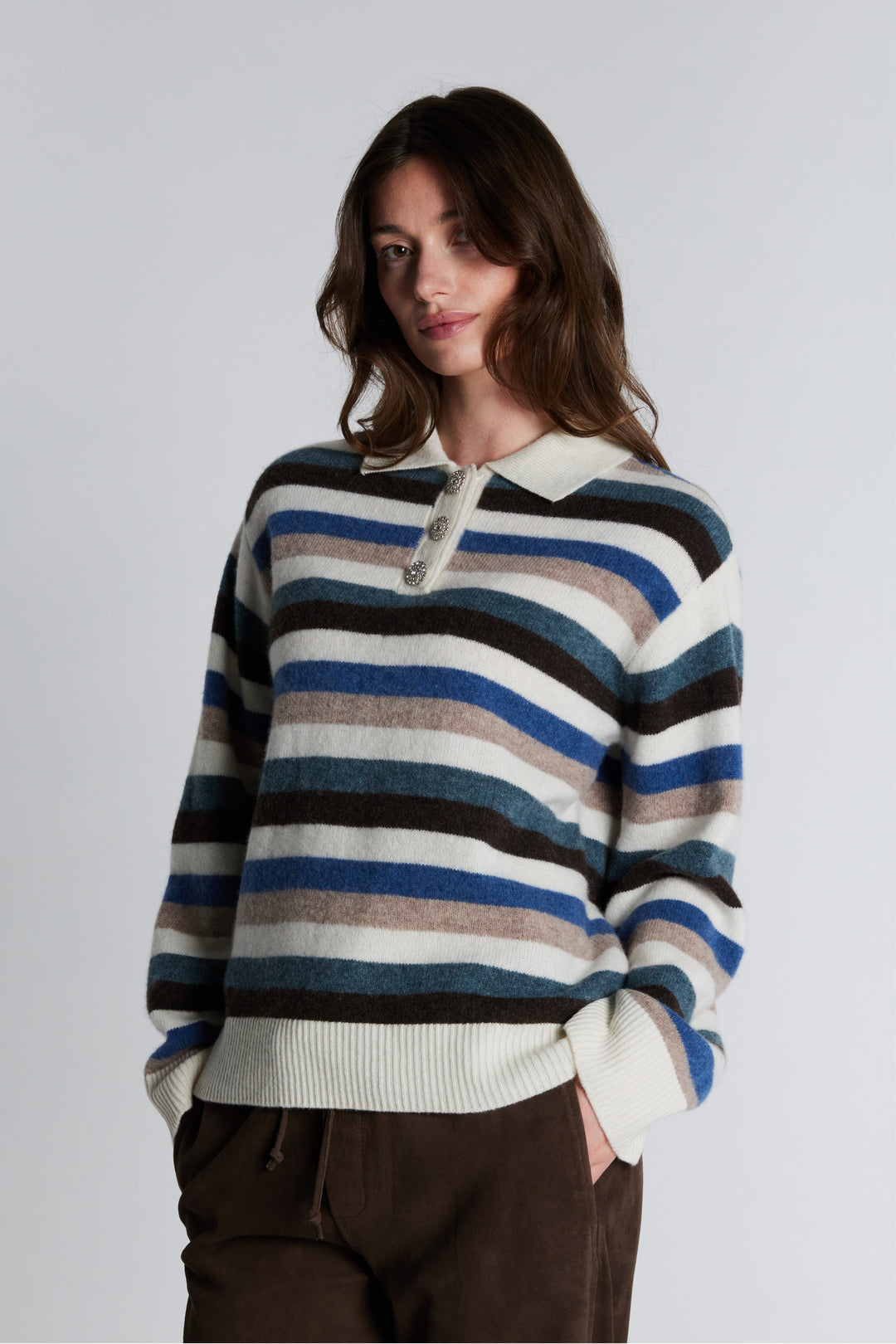 PBO PBORevo strikket polo KNITWEAR 682 Sand/Blue stripe