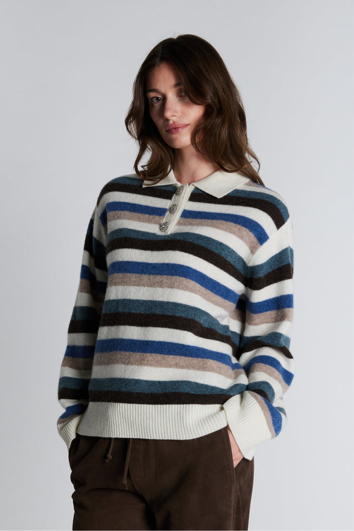PBO PBORevo strikket polo KNITWEAR 682 Sand/Blue stripe