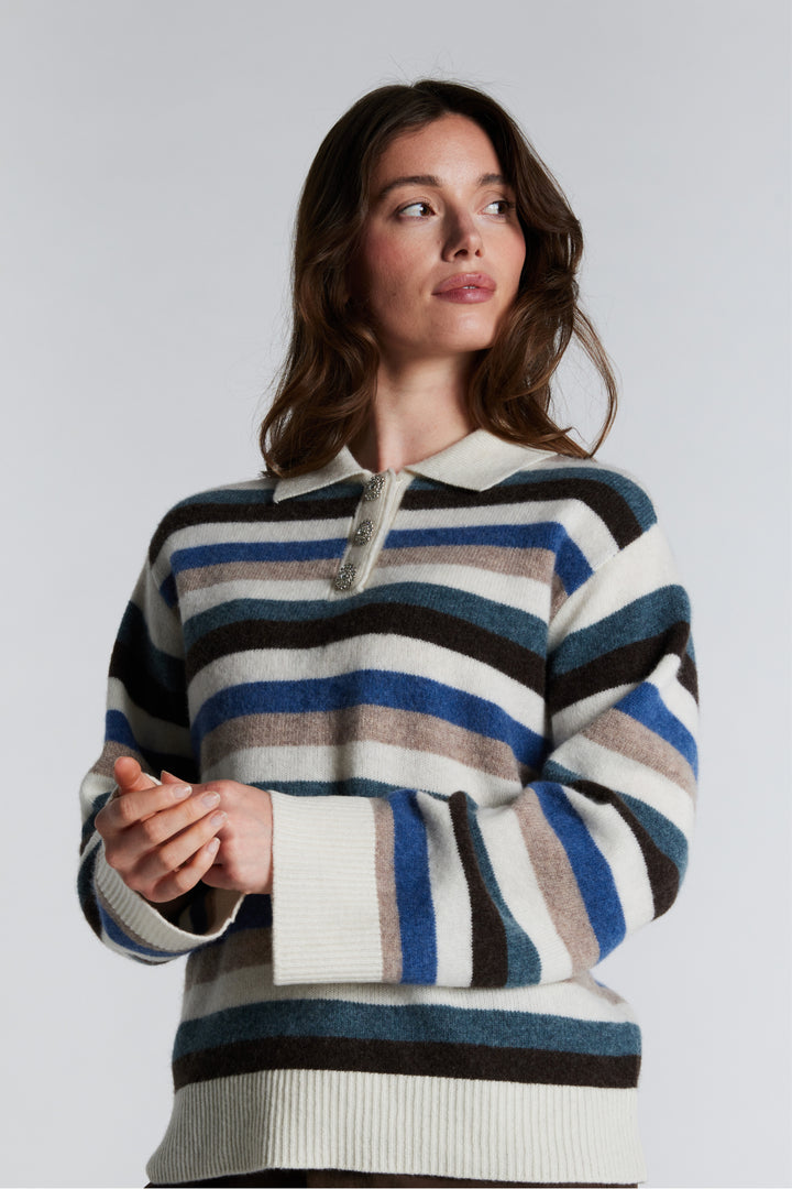 PBO PBORevo strikket polo KNITWEAR 682 Sand/Blue stripe