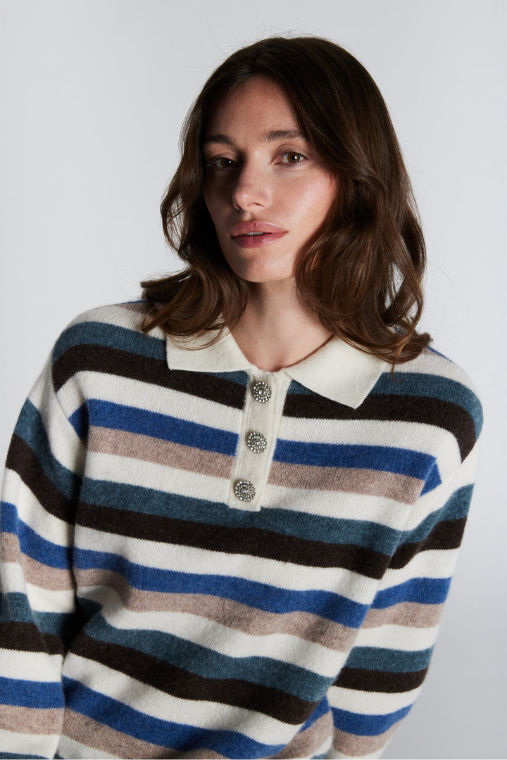 PBO PBORevo strikket polo KNITWEAR 682 Sand/Blue stripe