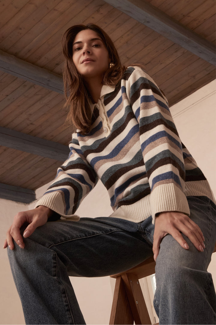 PBO PBORevo strikket polo KNITWEAR 682 Sand/Blue stripe