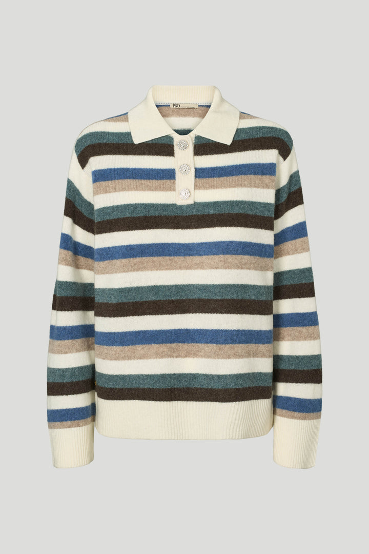 PBO PBORevo strikket polo KNITWEAR 682 Sand/Blue stripe