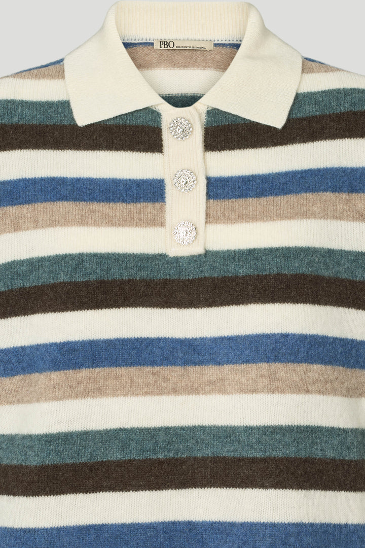 PBO PBORevo strikket polo KNITWEAR 682 Sand/Blue stripe