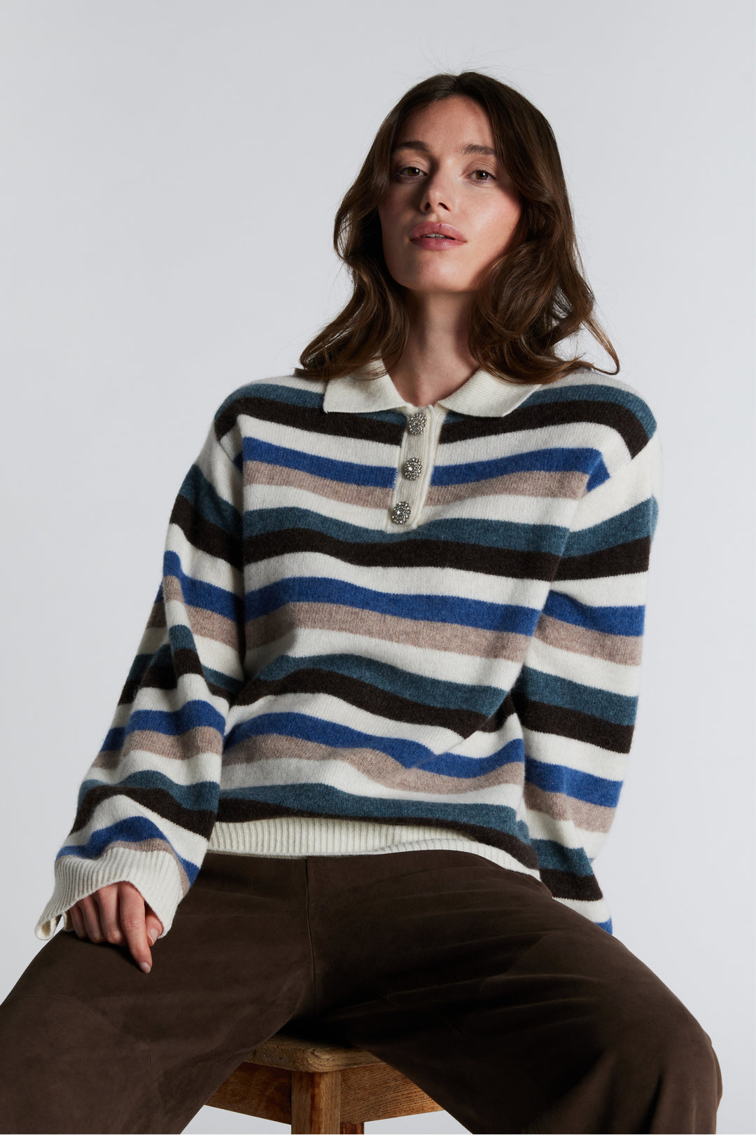 PBO PBORevo strikket polo KNITWEAR 682 Sand/Blue stripe