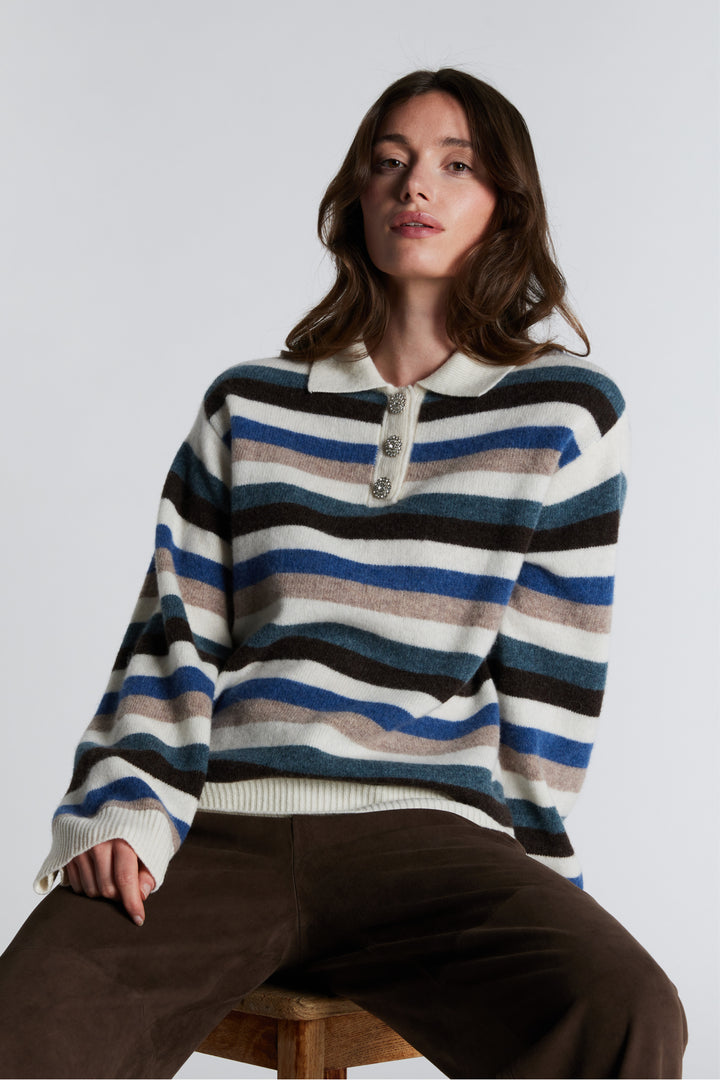 PBO PBORevo strikket polo KNITWEAR 682 Sand/Blue stripe
